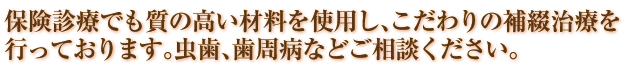 保険診療でもこだわりの補綴治療を行っております。虫歯、歯周病などご相談ください。